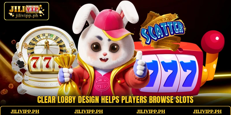 Clear lobby design helps players browse slots