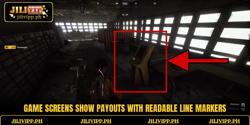 Game screens show payouts with readable line markers